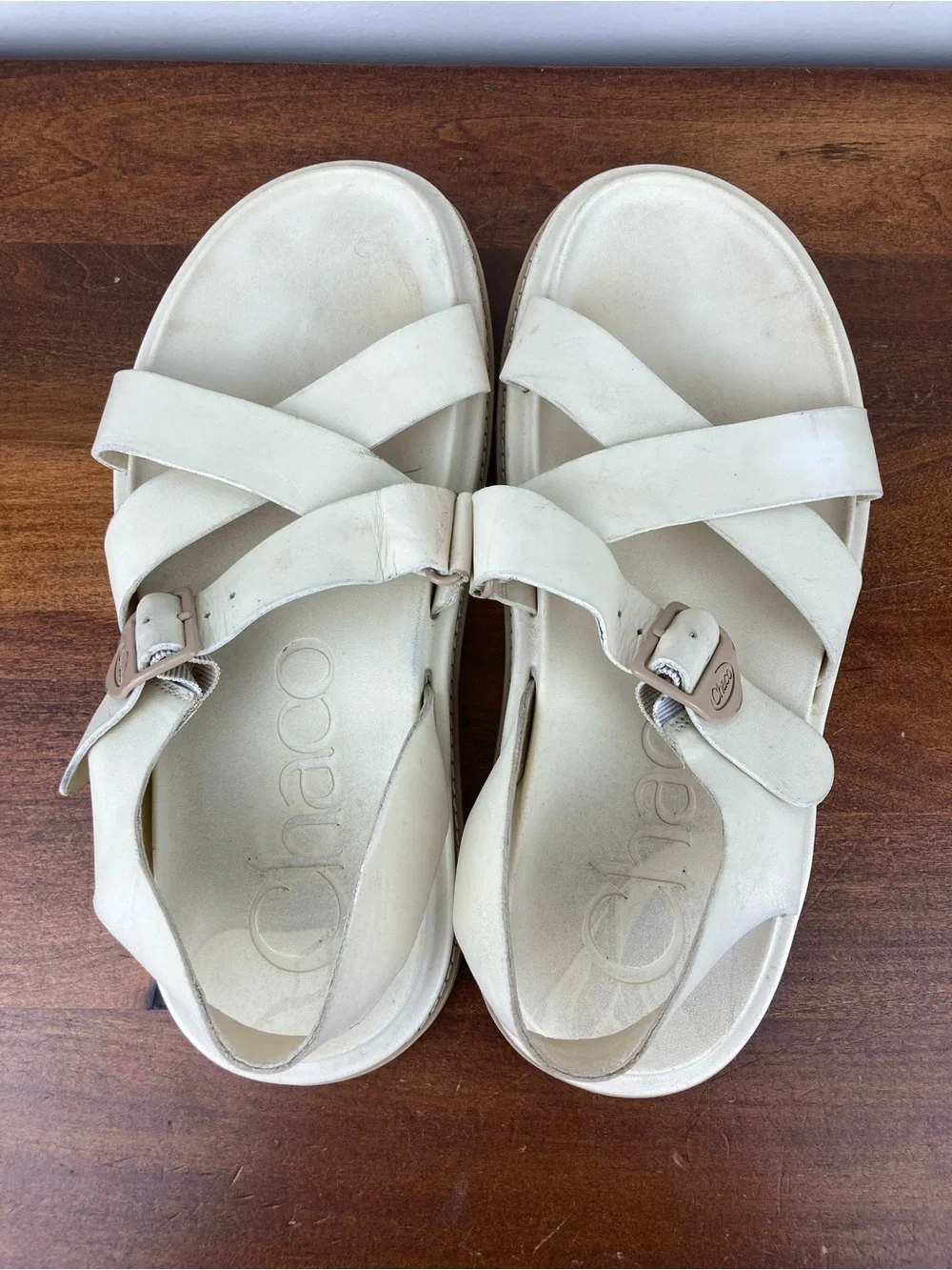 Chaco Townes Mid Form Angora Platform Sandals Ivory Leather Women’s Size 8.